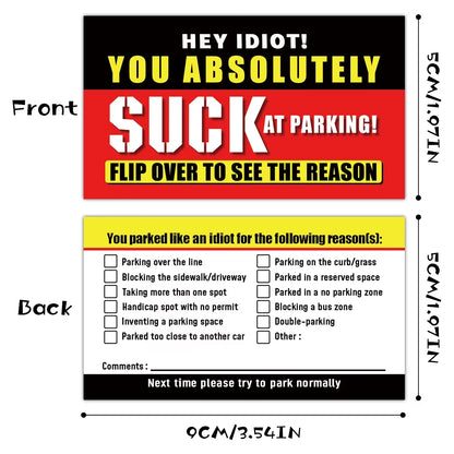 (Pack of 50)Bad Parking Cards You Parked like an Idiot Business Cards 3.54"X1.97" for Funny Parking Violation Prank Notice Gag