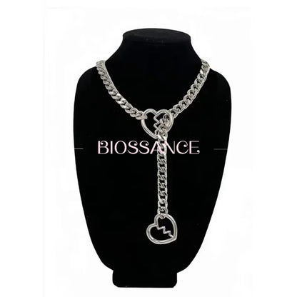 Heart O-Ring Slip Chain for Women Punk Rock Necklace Stainless Steel Cuban Long Necklace Jewelry Adjustable Neck Chain