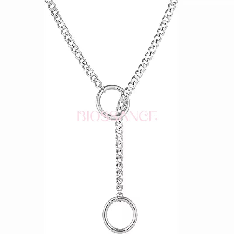 Heart O-Ring Slip Chain for Women Punk Rock Necklace Stainless Steel Cuban Long Necklace Jewelry Adjustable Neck Chain