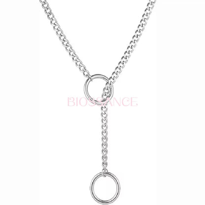 Heart O-Ring Slip Chain for Women Punk Rock Necklace Stainless Steel Cuban Long Necklace Jewelry Adjustable Neck Chain