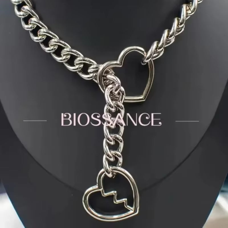 Heart O-Ring Slip Chain for Women Punk Rock Necklace Stainless Steel Cuban Long Necklace Jewelry Adjustable Neck Chain