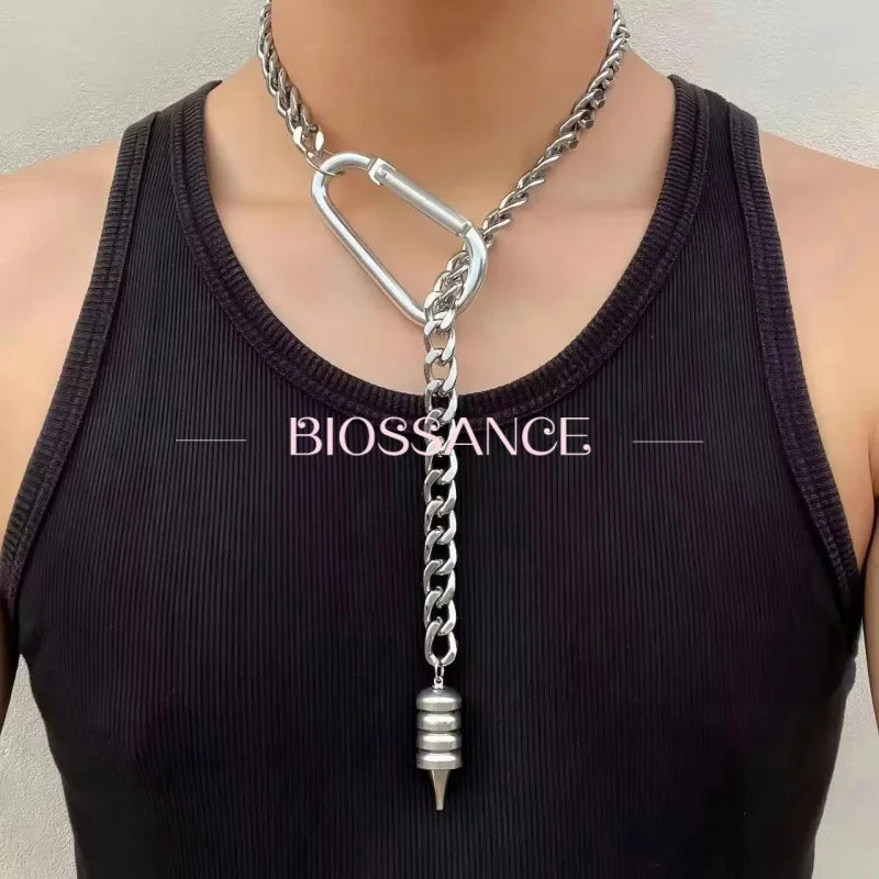 Heart O-Ring Slip Chain for Women Punk Rock Necklace Stainless Steel Cuban Long Necklace Jewelry Adjustable Neck Chain