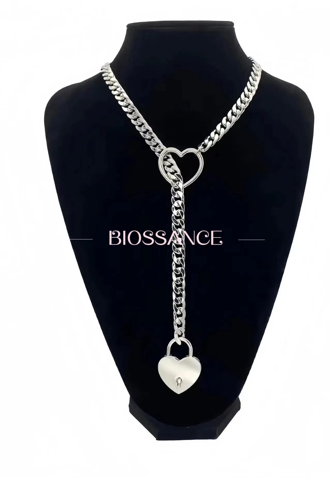 Heart O-Ring Slip Chain for Women Punk Rock Necklace Stainless Steel Cuban Long Necklace Jewelry Adjustable Neck Chain