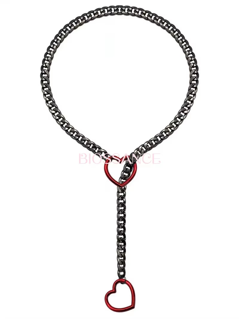 Heart O-Ring Slip Chain for Women Punk Rock Necklace Stainless Steel Cuban Long Necklace Jewelry Adjustable Neck Chain