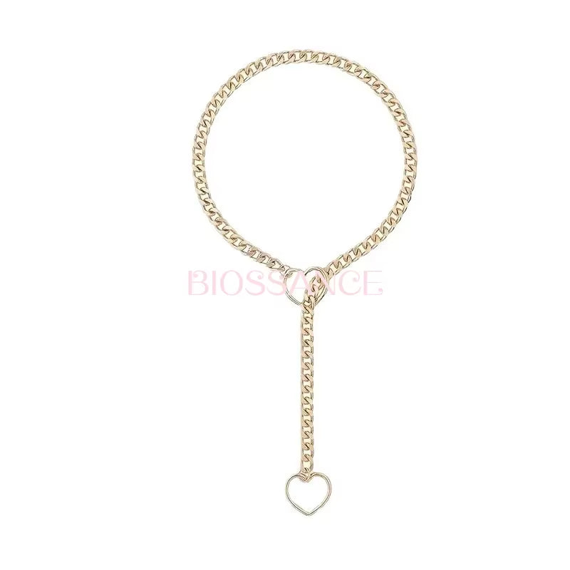 Heart O-Ring Slip Chain for Women Punk Rock Necklace Stainless Steel Cuban Long Necklace Jewelry Adjustable Neck Chain